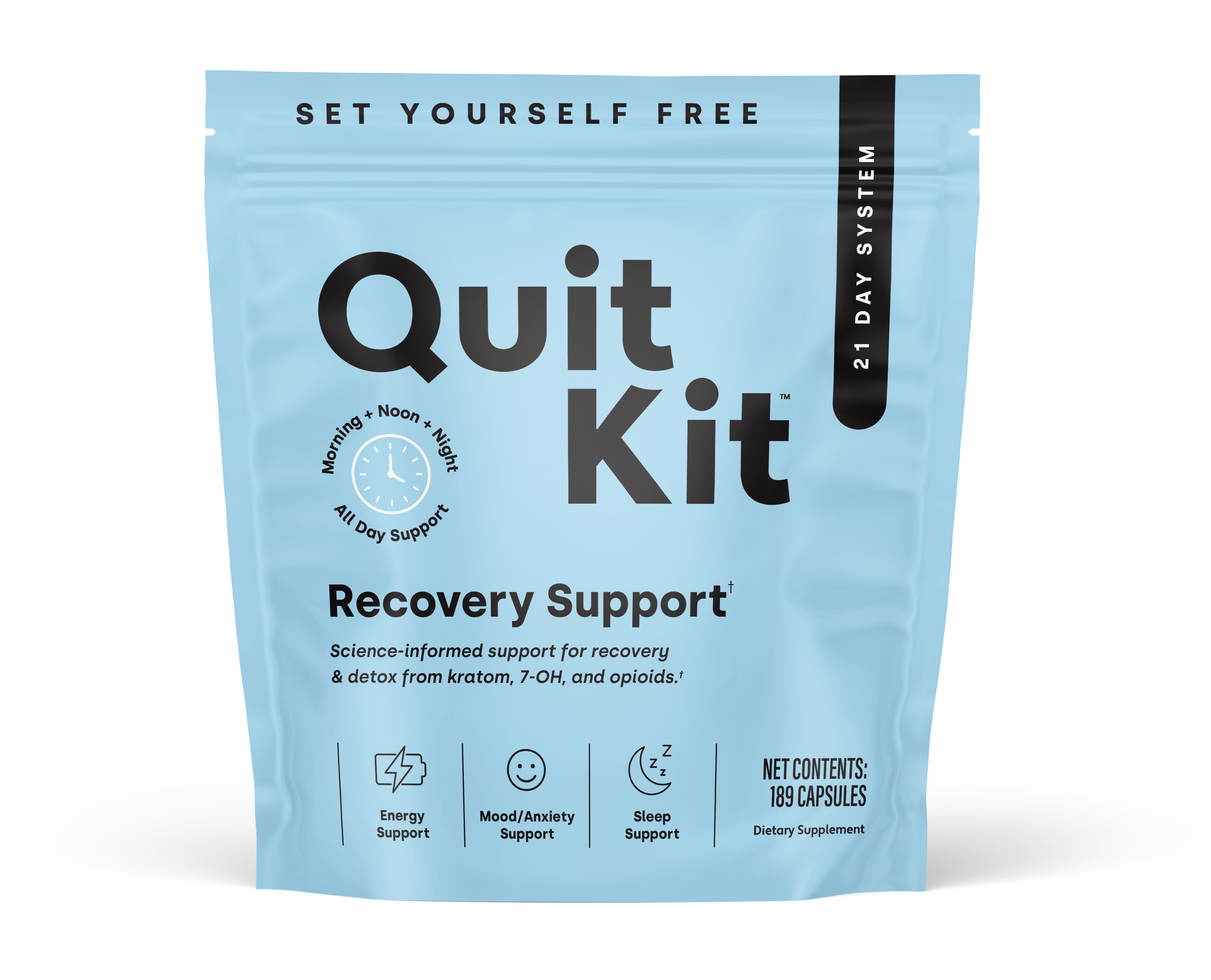 Blue 'Quit Kit' packaging with text on a white background